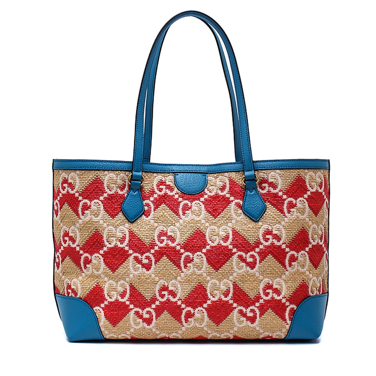 Gucci -Blue Jumbo GG ‘Bodrum’ Straw Effect Medium Tote Bag